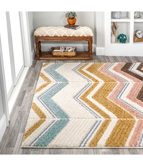 SANTA THERESA Area Rug Elin Chevron High-Low Multi/Cream 4 ft. x 6 ft. Area Rug