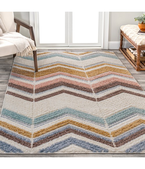 SANTA THERESA Area Rug Elin Chevron High-Low Multi/Cream 4 ft. x 6 ft. Area Rug