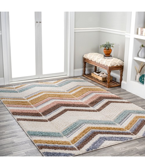 SANTA THERESA Area Rug Elin Chevron High-Low Multi/Cream 4 ft. x 6 ft. Area Rug