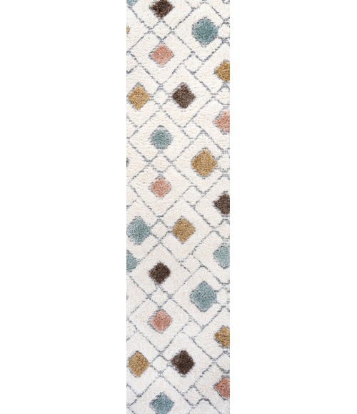 SANTA THERESA Area Rug Astrid Retro Trellis High-Low Multi/Cream 2 ft. x 8 ft. Runner Rug