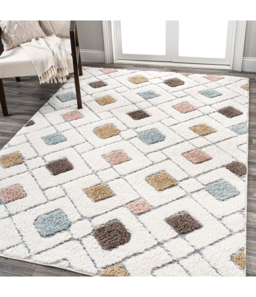 SANTA THERESA Area Rug Astrid Retro Trellis High-Low Multi/Cream 5 ft. x 8 ft. Area Rug