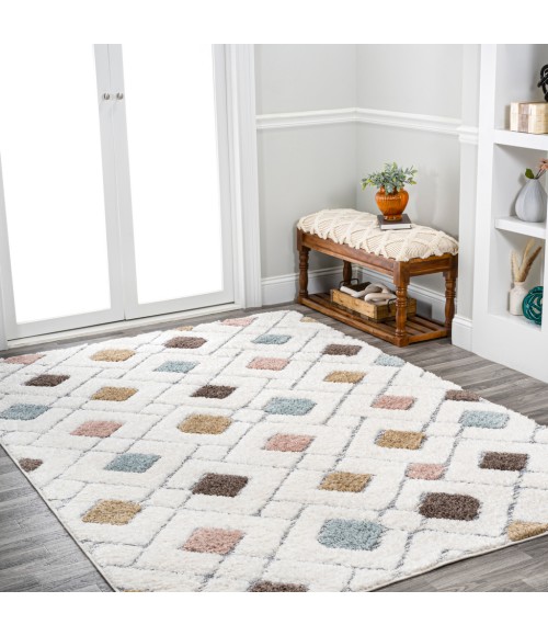 SANTA THERESA Area Rug Astrid Retro Trellis High-Low Multi/Cream 5 ft. x 8 ft. Area Rug