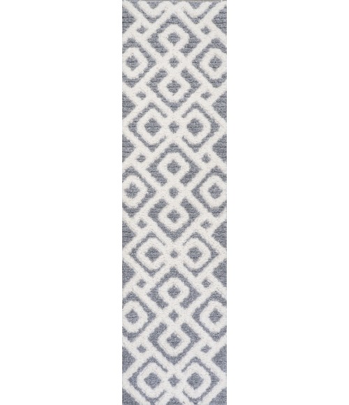 SANTA THERESA Area Rug Astrid Retro Trellis High-Low Cream/Gray 2 ft. x 8 ft. Runner Rug