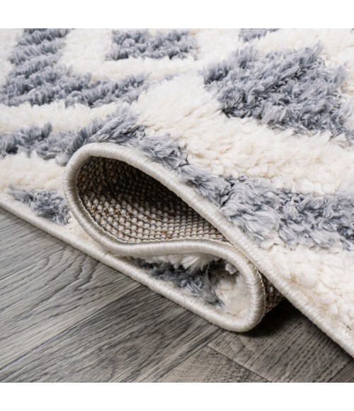 SANTA THERESA Area Rug Astrid Retro Trellis High-Low Cream/Gray 2 ft. x 8 ft. Runner Rug