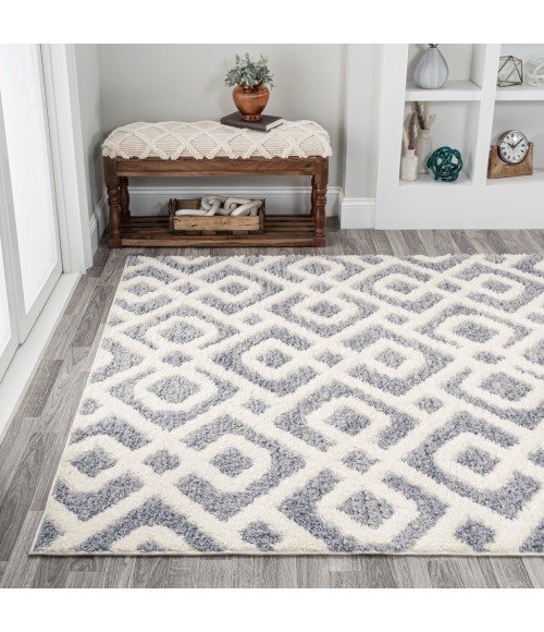 SANTA THERESA Area Rug Astrid Retro Trellis High-Low Cream/Gray 4 ft. x 6 ft. Area Rug