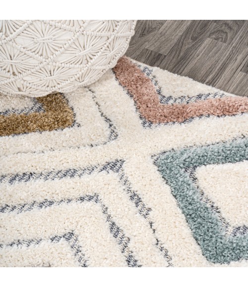 SANTA THERESA Area Rug Amira Diamond Tribal High-Low Multi/Cream 3 ft. x 5 ft. Area Rug