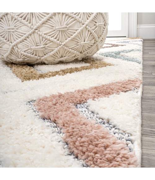SANTA THERESA Area Rug Amira Diamond Tribal High-Low Multi/Cream 3 ft. x 5 ft. Area Rug
