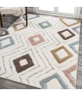 SANTA THERESA Area Rug Amira Diamond Tribal High-Low Multi/Cream 3 ft. x 5 ft. Area Rug