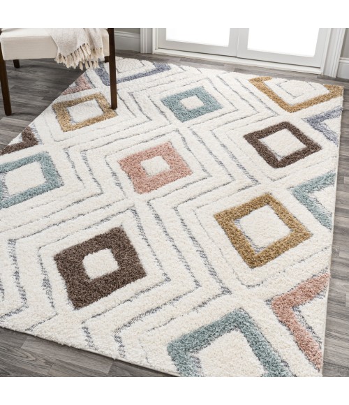 SANTA THERESA Area Rug Amira Diamond Tribal High-Low Multi/Cream 3 ft. x 5 ft. Area Rug