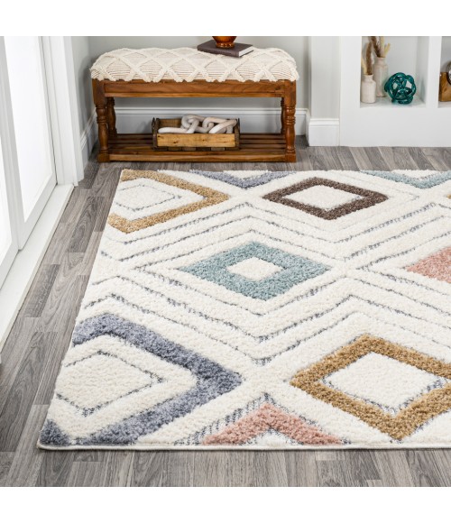SANTA THERESA Area Rug Amira Diamond Tribal High-Low Multi/Cream 3 ft. x 5 ft. Area Rug
