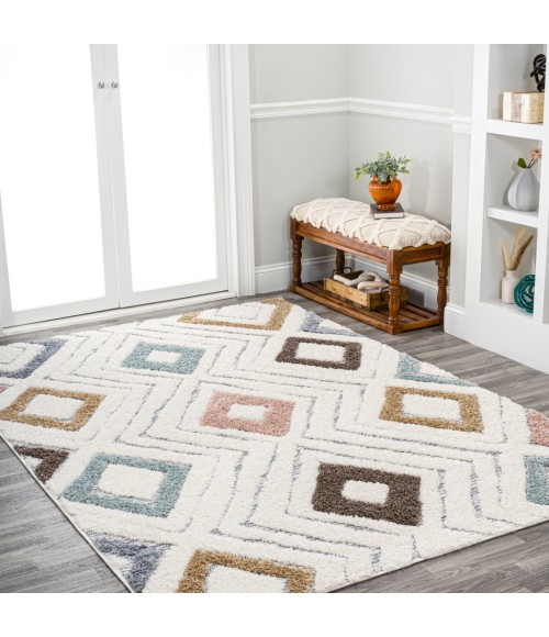 SANTA THERESA Area Rug Amira Diamond Tribal High-Low Multi/Cream 3 ft. x 5 ft. Area Rug