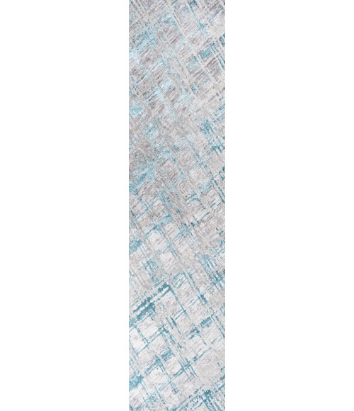 Slant Modern Abstract Gray/Turquoise 2 ft. x 10 ft. Runner Rug