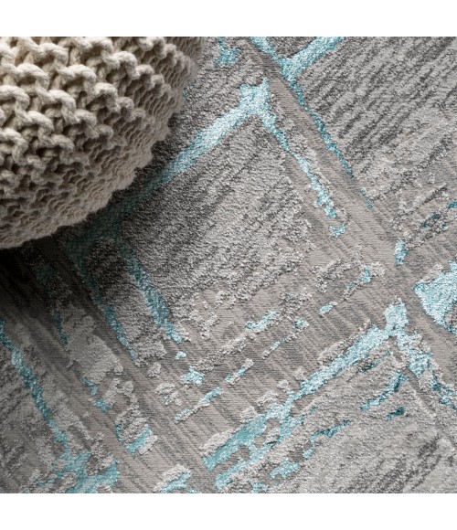 Slant Modern Abstract Gray/Turquoise 2 ft. x 10 ft. Runner Rug