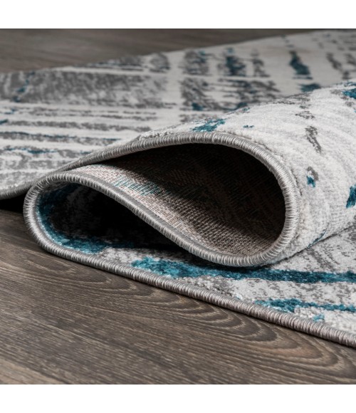 Slant Modern Abstract Gray/Turquoise 2 ft. x 10 ft. Runner Rug