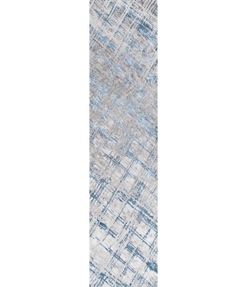 Slant Modern Abstract Gray/Blue 2 ft. x 8 ft. Runner Rug