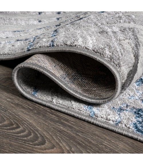 Slant Modern Abstract Gray/Blue 2 ft. x 8 ft. Runner Rug