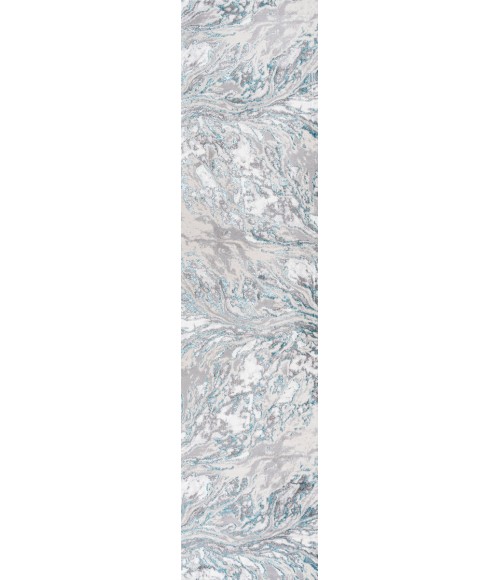 SILK ORCHID Area Rug Swirl Marbled Abstract Gray/Turquoise 2 ft. x 10 ft. Runner Rug