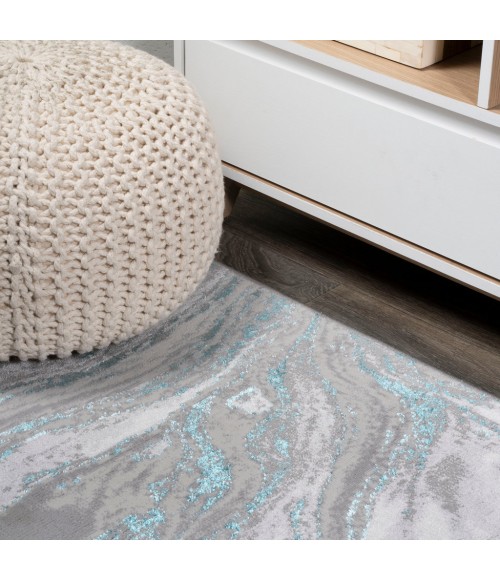SILK ORCHID Area Rug Swirl Marbled Abstract Gray/Turquoise 4 ft. x 6 ft. Area Rug