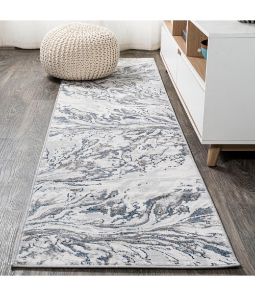 SILK ORCHID Area Rug Swirl Marbled Abstract Gray/Blue 2 ft. x 8 ft. Runner Rug