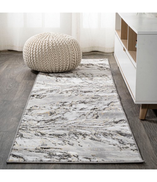 SILK ORCHID Area Rug Swirl Marbled Abstract Gray/Black 2 ft. x 10 ft. Runner Rug