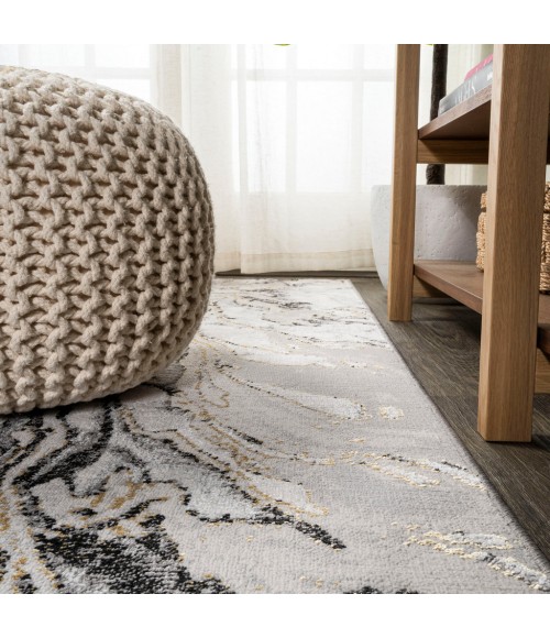 SILK ORCHID Area Rug Swirl Marbled Abstract Gray/Black 2 ft. x 10 ft. Runner Rug