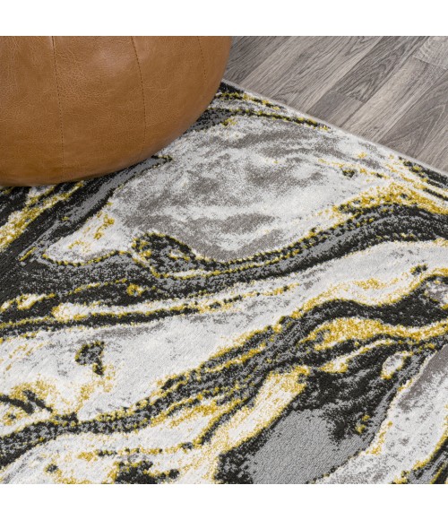 SILK ORCHID Area Rug Swirl Marbled Abstract Black/Yellow 2 ft. x 8 ft. Runner Rug