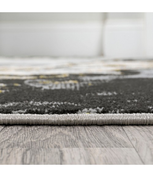 SILK ORCHID Area Rug Swirl Marbled Abstract Black/Yellow 2 ft. x 8 ft. Runner Rug