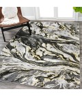 SILK ORCHID Area Rug Swirl Marbled Abstract Black/Yellow 4 ft. x 6 ft. Area Rug