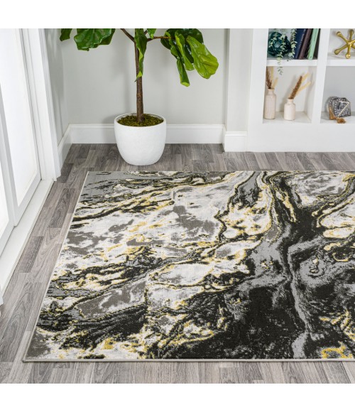 SILK ORCHID Area Rug Swirl Marbled Abstract Black/Yellow 4 ft. x 6 ft. Area Rug
