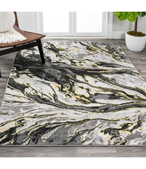SILK ORCHID Area Rug Swirl Marbled Abstract Black/Yellow 4 ft. x 6 ft. Area Rug