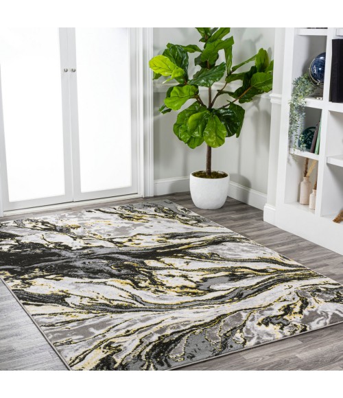 SILK ORCHID Area Rug Swirl Marbled Abstract Black/Yellow 4 ft. x 6 ft. Area Rug