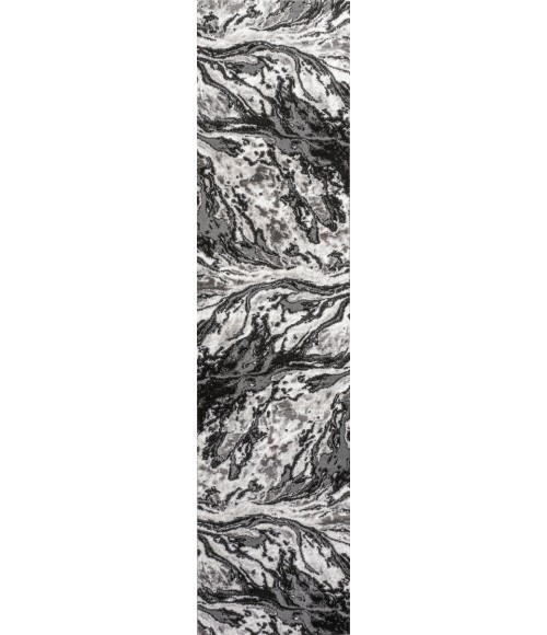 SILK ORCHID Area Rug Swirl Marbled Abstract Black/Ivory 2 ft. x 8 ft. Runner Rug