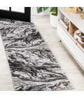 SILK ORCHID Area Rug Swirl Marbled Abstract Black/Ivory 2 ft. x 8 ft. Runner Rug