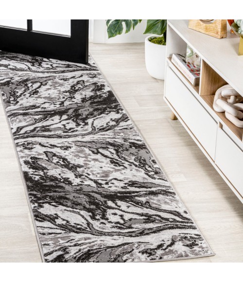 SILK ORCHID Area Rug Swirl Marbled Abstract Black/Ivory 2 ft. x 8 ft. Runner Rug
