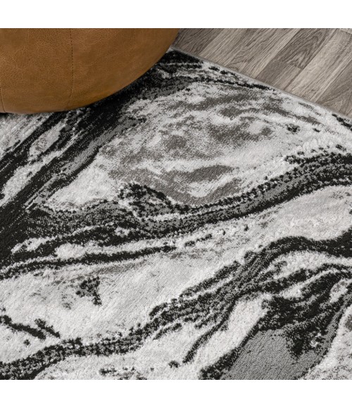 SILK ORCHID Area Rug Swirl Marbled Abstract Black/Ivory 3 ft. x 5 ft. Area Rug