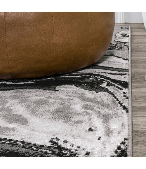 SILK ORCHID Area Rug Swirl Marbled Abstract Black/Ivory 3 ft. x 5 ft. Area Rug