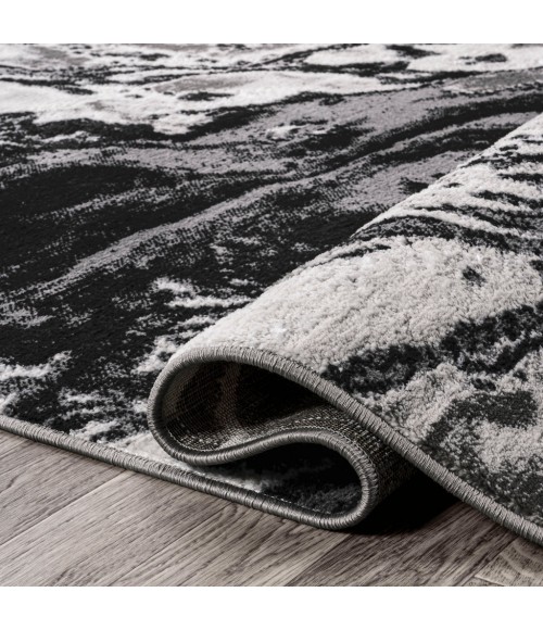 SILK ORCHID Area Rug Swirl Marbled Abstract Black/Ivory 2 ft. x 8 ft. Runner Rug