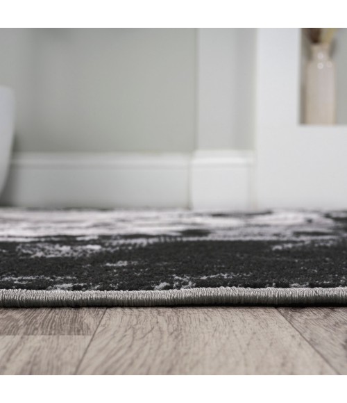 SILK ORCHID Area Rug Swirl Marbled Abstract Black/Ivory 2 ft. x 8 ft. Runner Rug