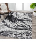 SILK ORCHID Area Rug Swirl Marbled Abstract Black/Ivory 3 ft. x 5 ft. Area Rug
