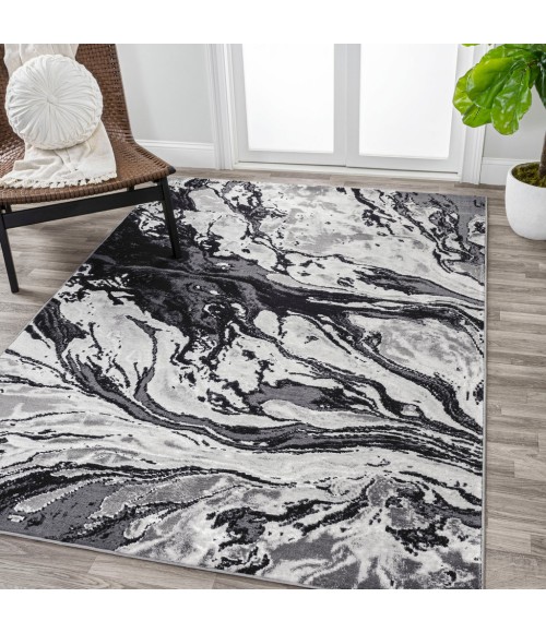 SILK ORCHID Area Rug Swirl Marbled Abstract Black/Ivory 3 ft. x 5 ft. Area Rug