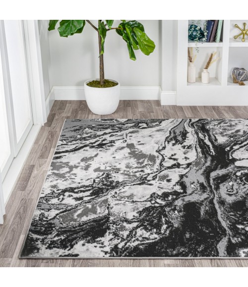 SILK ORCHID Area Rug Swirl Marbled Abstract Black/Ivory 3 ft. x 5 ft. Area Rug