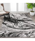 SILK ORCHID Area Rug Swirl Marbled Abstract Black/Ivory 3 ft. x 5 ft. Area Rug