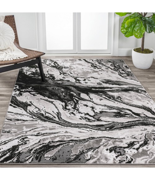 SILK ORCHID Area Rug Swirl Marbled Abstract Black/Ivory 3 ft. x 5 ft. Area Rug