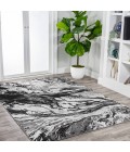 SILK ORCHID Area Rug Swirl Marbled Abstract Black/Ivory 3 ft. x 5 ft. Area Rug
