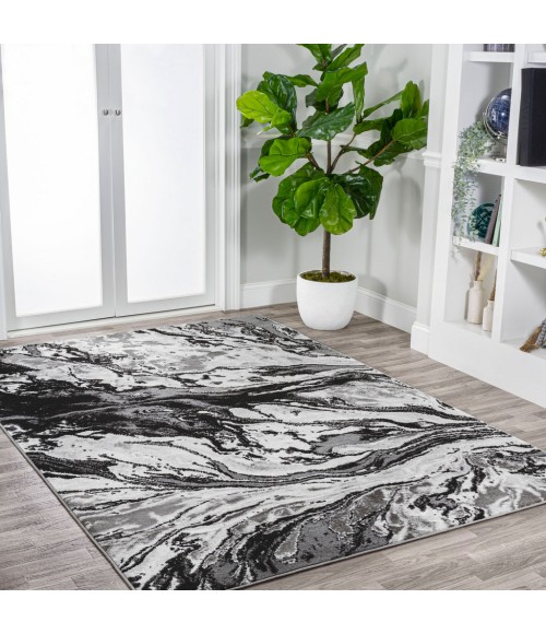 SILK ORCHID Area Rug Swirl Marbled Abstract Black/Ivory 3 ft. x 5 ft. Area Rug