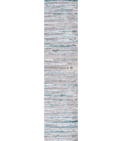 Batten Modern Stripe Gray/Turquoise 2 ft. x 10 ft. Runner Rug