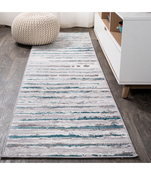 Batten Modern Stripe Gray/Turquoise 2 ft. x 10 ft. Runner Rug