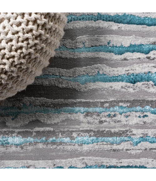 Batten Modern Stripe Gray/Turquoise 2 ft. x 10 ft. Runner Rug