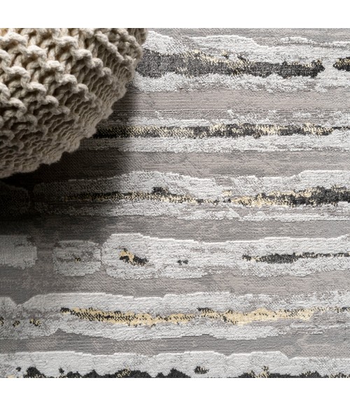 SILK ORCHID Area Rug Batten Modern Stripe Gray/Black 5 ft. x 8 ft. Area Rug