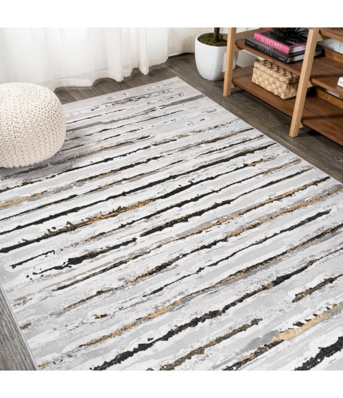 SILK ORCHID Area Rug Batten Modern Stripe Gray/Black 5 ft. x 8 ft. Area Rug